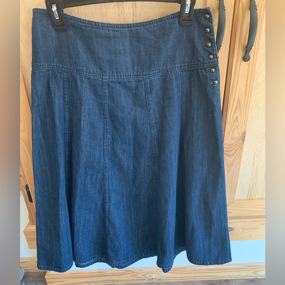 Christopher & Banks Indigo Denim A-Line Skirt with Side Snap Detail